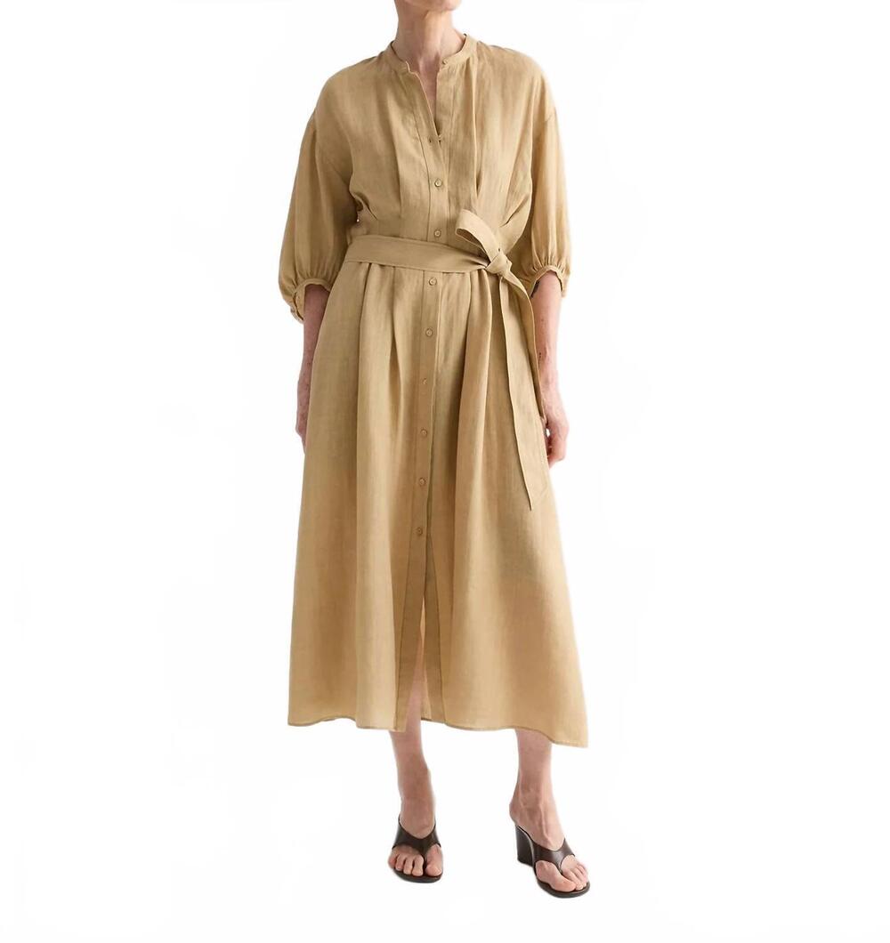 NEW TWP linen maxi dress with sleeve in candied ginger
